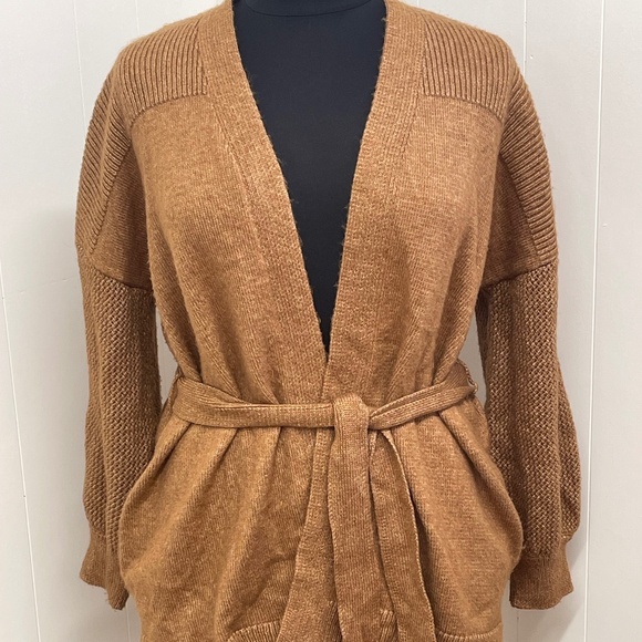 Nine West Women’s XXL Brown Belted Open Front Knit Cardigan Sweater Long Sleeve - Picture 1 of 6